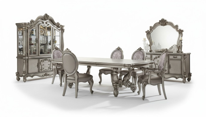 Juego de comedor con mesa, 8 sillas, cómoda, espejo, estilo barroco, nuevo, de 11 piezas.