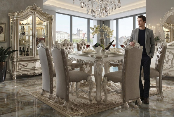 Conjunto de comedor gris vitrina mesa de comedor juego de 8 sillas grupo de mesa de 10 piezas.