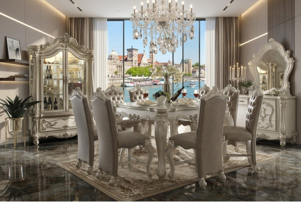 Conjunto de comedor gris vitrina mesa de comedor juego de 8 sillas grupo de mesa de 10 piezas.
