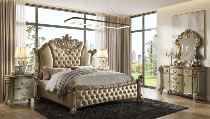 Conjunto de muebles de 5 piezas cama + 2 mesitas de noche + cómoda + espejo para dormitorio.
