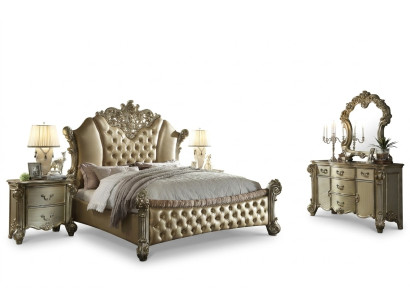Conjunto de muebles de 5 piezas cama + 2 mesitas de noche + cómoda + espejo para dormitorio.