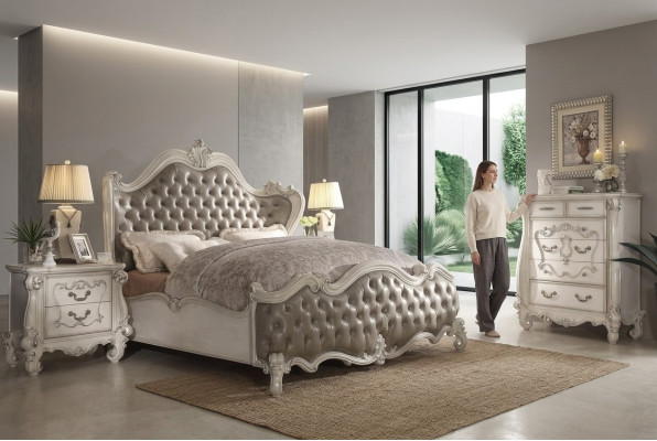 Set de dormitorio de lujo de diseño cama decoración 2 mesitas de noche cómoda conjunto
