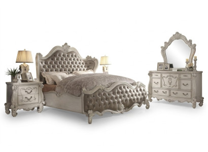 Set de dormitorio de lujo de diseño cama decoración 2 mesitas de noche cómoda conjunto