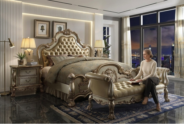Chesterfield cama de lujo de cuero cama 2 x mesitas de noche taburete cama doble