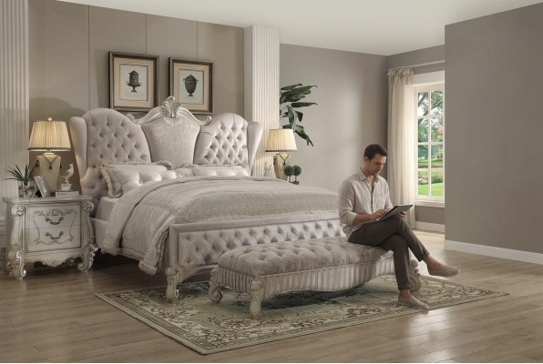 Cama clásica Cama doble Diseño de cama 2 mesitas de noche Madera Camas Nuevas