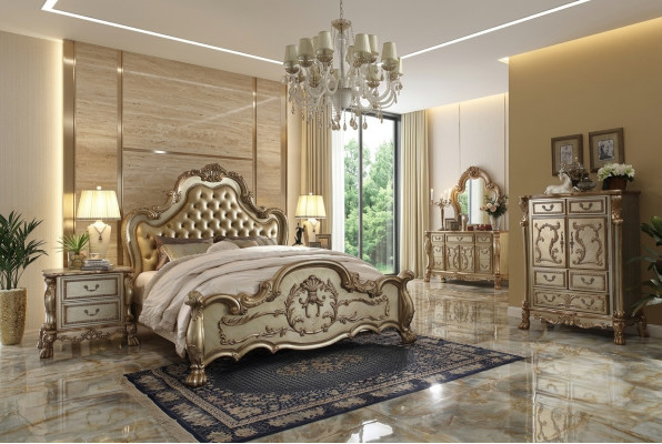 Cama de 2 plazas, 2 mesitas de noche, set de dormitorio de 3 piezas. Camas de lujo de diseñador Chesterfield.