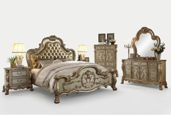 Cama de 2 plazas, 2 mesitas de noche, set de dormitorio de 3 piezas. Camas de lujo de diseñador Chesterfield.