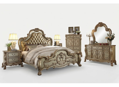 Cama de 2 plazas, 2 mesitas de noche, set de dormitorio de 3 piezas. Camas de lujo de diseñador Chesterfield.