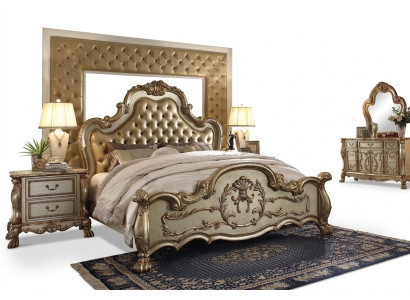 Cama clásica estilo Barroco Chesterfield Rococó para hotel doble de cuero antiguo.
