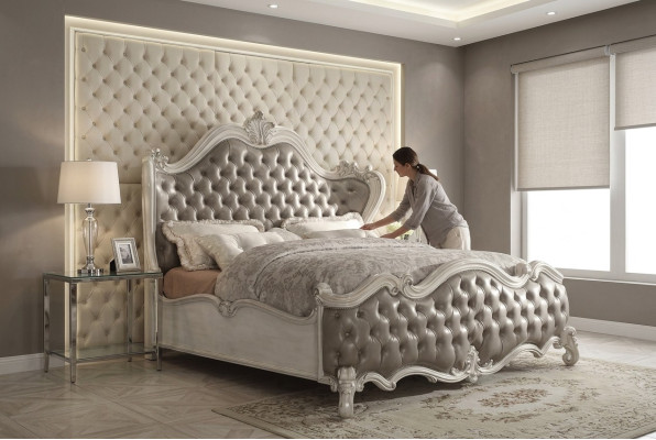 Cama de diseño Dormitorio Camas Cuero Hotel Tapicería Chesterfield Nuevo