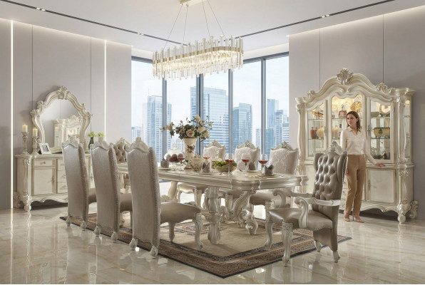 Estilo barroco comedor conjunto de comedor de lujo mesa de comedor 8 sillas aparador espejo