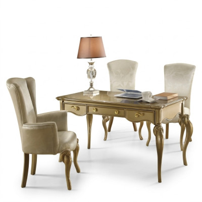 Conjunto de oficina, escritorio de madera, silla, barroco, rococó, 2 piezas.