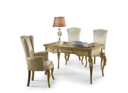 Conjunto de oficina, escritorio de madera, silla, barroco, rococó, 2 piezas.