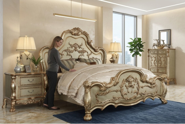 Diseño de cama Cama doble Camas Lujo Clásico Barroco Rococó Chesterfield Nuevo