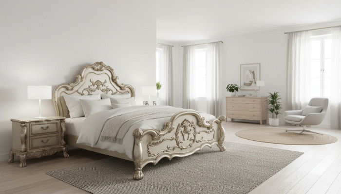 Diseño de cama Cama doble Camas Lujo Clásico Barroco Rococó Chesterfield Nuevo