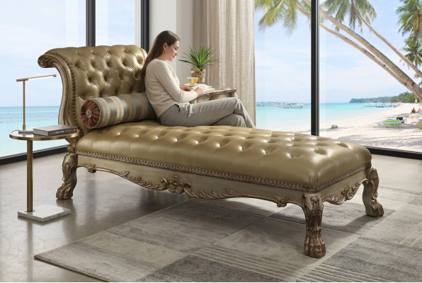 Chaise longue Chesterfield Sillón Chaise de cuero Sofá Dorados Chesterfield.