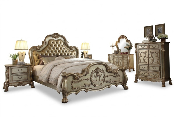 Set de dormitorio, mesitas de noche, cama, 5 piezas. Clásico barroco rococó estilo antiguo madera.
