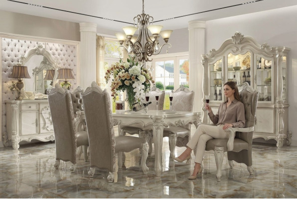 Juego de comedor real estilo barroco-rococó Muebles de comedor 6 sillas Mesa de comedor Conjunto de 7 piezas.