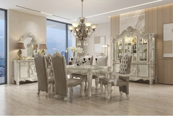 Juego de comedor real estilo barroco-rococó Muebles de comedor 6 sillas Mesa de comedor Conjunto de 7 piezas.
