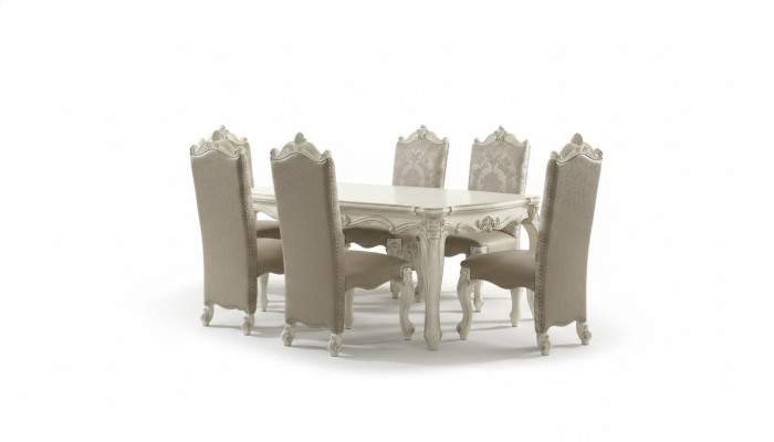 Juego de comedor real estilo barroco-rococó Muebles de comedor 6 sillas Mesa de comedor Conjunto de 7 piezas.