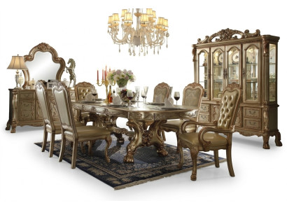 Mesa de comedor real, diseñador Chesterfield, 6 sillas, juego completo de 7 piezas.