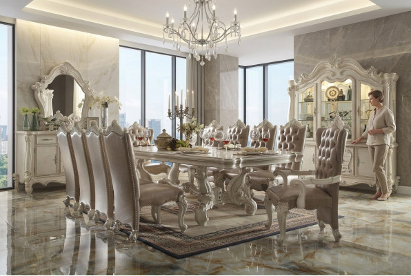 Mesa de comedor real + 6 sillas Juego completo de comedor de 7 piezas.