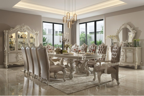 Mesa de comedor real + 6 sillas Juego completo de comedor de 7 piezas.