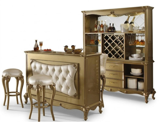 Mueble de bar completo de 4 piezas: mesa alta, 2 taburetes de bar, armario estilo barroco rococó.