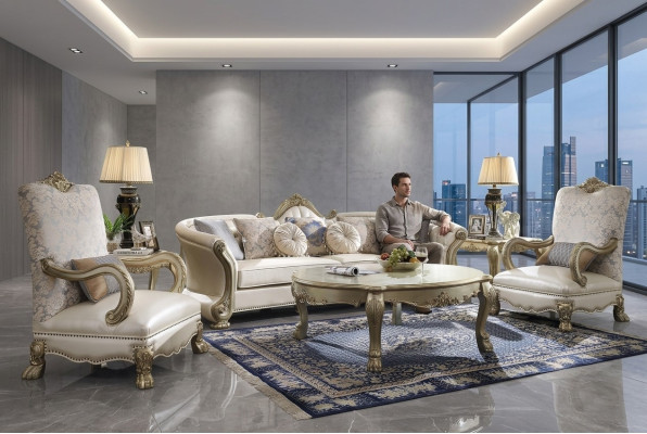 Conjunto de Sofás de Lujo Mobiliario Sofá Tapizado 4+1+1 Asientos con Mesa de Centro