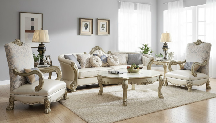 Conjunto de Sofás de Lujo Mobiliario Sofá Tapizado 4+1+1 Asientos con Mesa de Centro