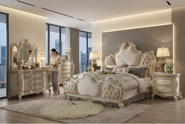 Cómoda de lujo con espejo estilo barroco rococó muebles clásicos de madera cómoda de 2 piezas