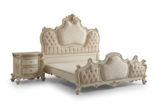 Cama clásica estilo hotel en cuero doble antiguo de la época barroco Chesterfield rococó.