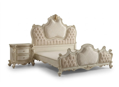 Cama clásica estilo hotel en cuero doble antiguo de la época barroco Chesterfield rococó.