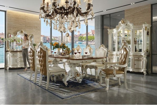 Set de comedor clásico con mesa de comedor de diseñador, 8 sillas, juego completo estilo barroco rococó.