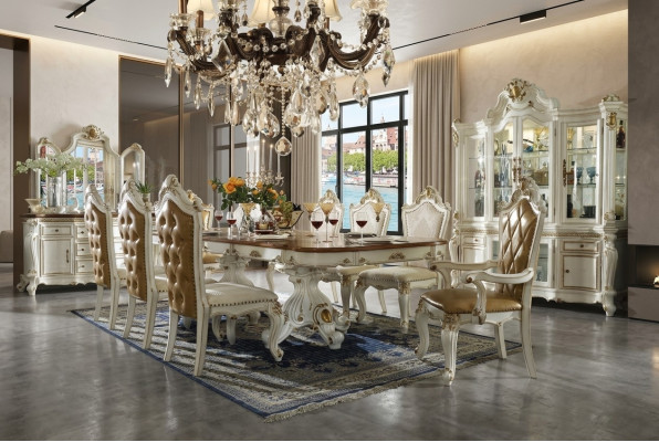 Set de comedor clásico con mesa de comedor de diseñador, 8 sillas, juego completo estilo barroco rococó.