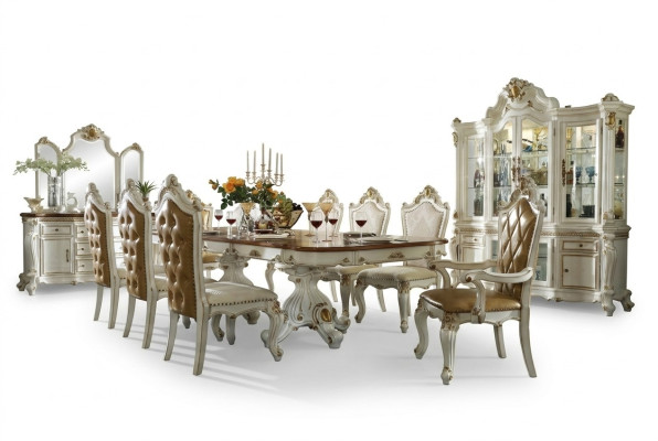 Set de comedor clásico con mesa de comedor de diseñador, 8 sillas, juego completo estilo barroco rococó.
