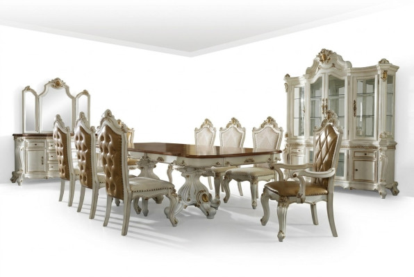 Conjunto clásico de comedor beige de lujo mesa de comedor 8 sillas Chesterfield 11 piezas conjunto