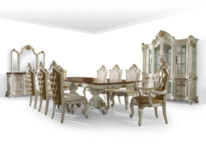 Conjunto clásico de comedor beige de lujo mesa de comedor 8 sillas Chesterfield 11 piezas conjunto