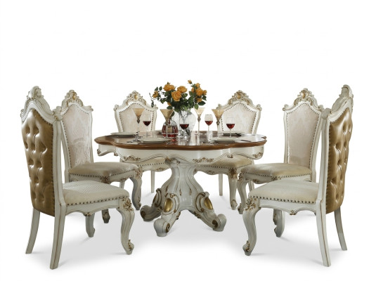 Mesa redonda de comedor de madera redonda estilo clásico rococó barroco.