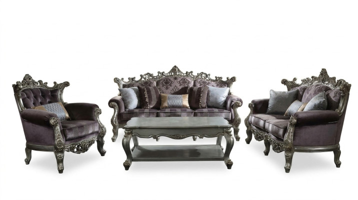Conjunto de sofás 4+1+1, mesa de centro 4 piezas. Diseño de sofá estilo barroco.