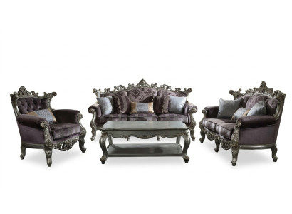 Conjunto de sofás 4+1+1, mesa de centro 4 piezas. Diseño de sofá estilo barroco.