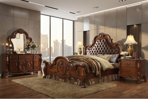 Diseño de dormitorio 5 piezas. Conjunto completo de dormitorio cama mesita de noche.