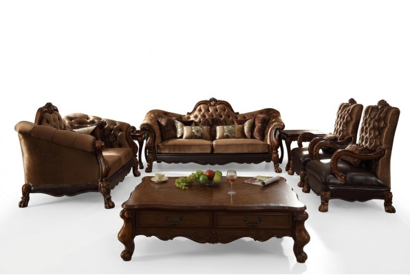 Juego de sofá completo 3 2 1 1 asiento + mesa de centro de madera rococó