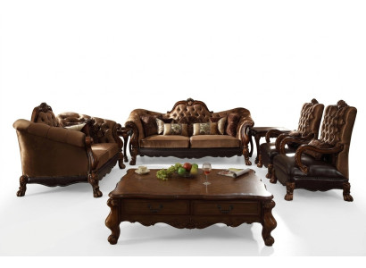 Juego de sofá completo 3 2 1 1 asiento + mesa de centro de madera rococó