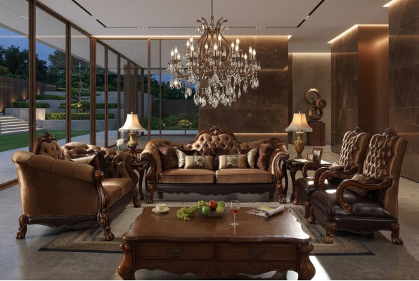 Sofá de 3 plazas tapizado de tela con estructura de madera Chesterfield.