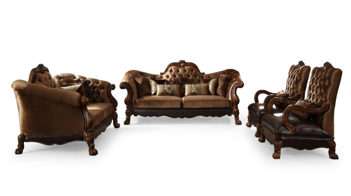 Sofá de 3 plazas tapizado de tela con estructura de madera Chesterfield.