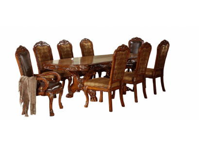 Mesa de comedor clásica de madera, juego de comedor de 6 sillas.
