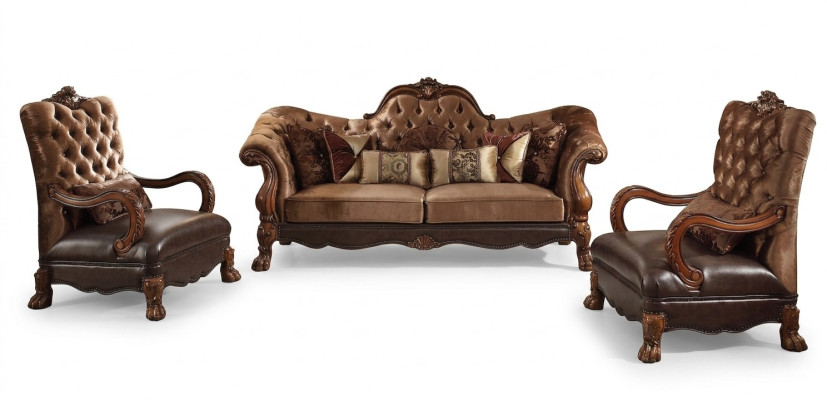 Sofá Chesterfield de 2 plazas de lujo de diseño de tela tapizada de dos plazas de madera.