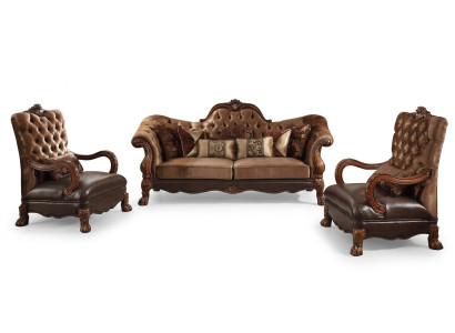 Sofá Chesterfield de 2 plazas de lujo de diseño de tela tapizada de dos plazas de madera.
