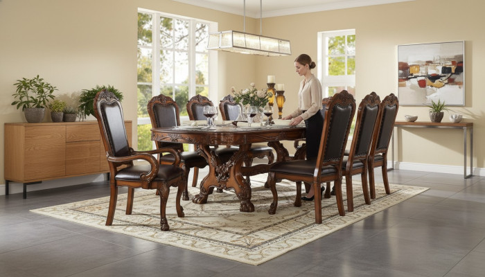 Muebles Mesa 6x Juego de sillas Comedor Conjunto de madera Completo Barroco Rococó